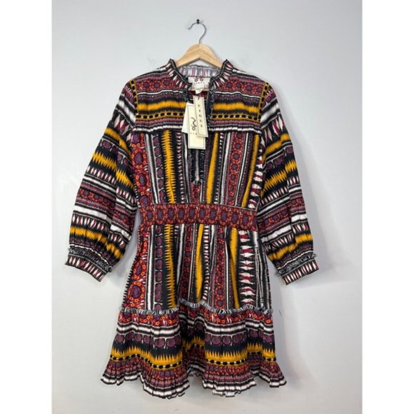 NWT Figue Claire V-Neck Ruffled Fit & Flare Ikabb Band Black Mini Dress - Picture 2 of 8